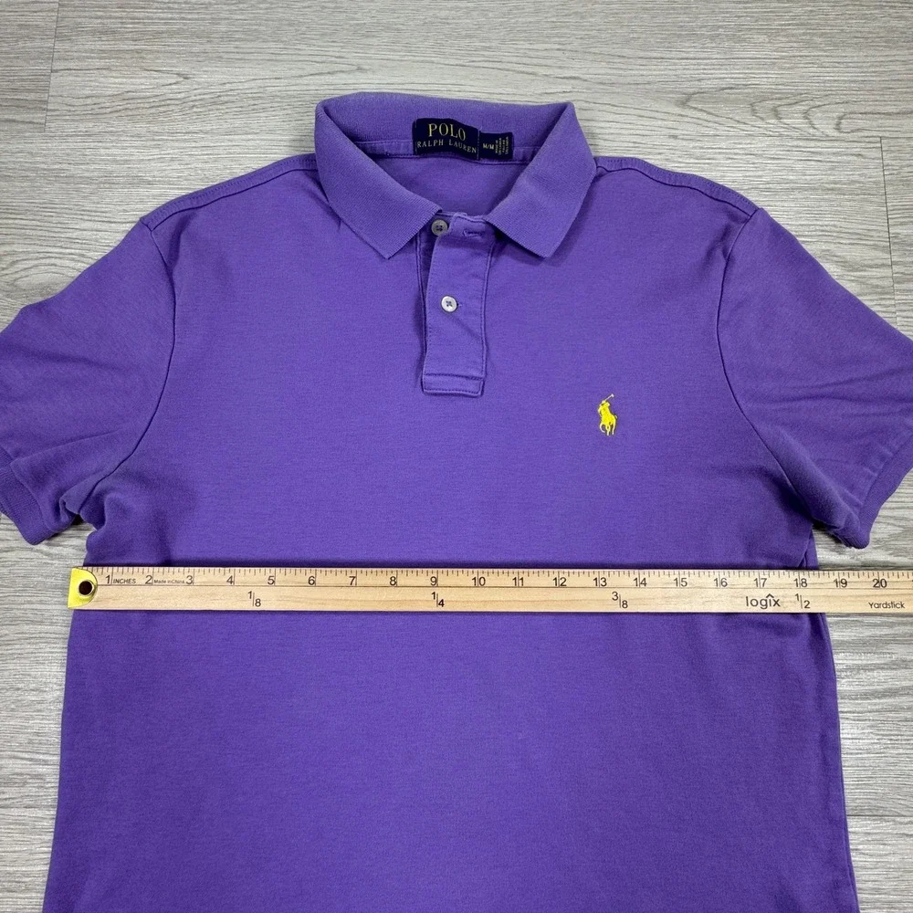 Polo Ralph Lauren Men's Polo Shirt Purple Medium Short Sleeve Yellow Pony Logo